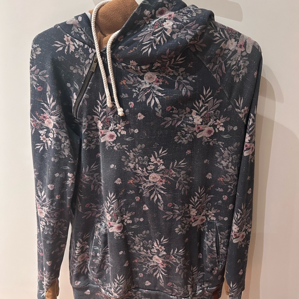 Ampersand Ave DoubleHood Floral Hoodie Small Stretch Pullover